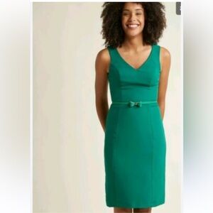 Modcloth Green Sheath Midi Dress V-Neck Sleeveless